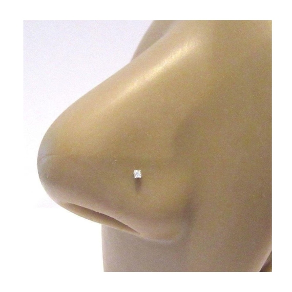 22G Dainty Super Tiny 1mm Diamond Clear Gem Crystal Claw Set Straight Nose Stud L Shape Bent Post Pin Jewelry 22 gauge