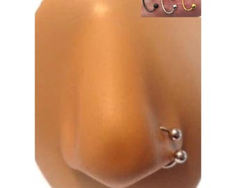 20G Silver Gold Black Double Ball Nose Hoop Ring Nose Nostril Hoop Ring 20 Gauge Snug 8mm 10mm Diameter Nostril