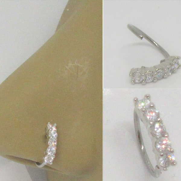 Diamond Clear Crystal Solitaire Line Nose Jewelry Nose Ring Hoop 20g 20 gauge 18 Gauge 18G 8mm 16G 16 Gauge Diameter Nostril Nose Stud