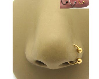 20G 18G 16G Double Balls Nose Hoop Spiked Nose Ring Nostril Hoop Ring 20 gauge 18 gauge 16 gauge Unique Nose Hoop Snug Nose Ring