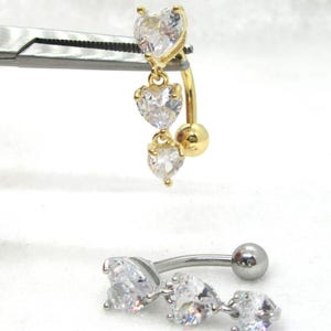 14G Gold Silver Reverse Top Down Heart Belly Ring Hoop Belly Piercing Reverse Belly Bar Barbell