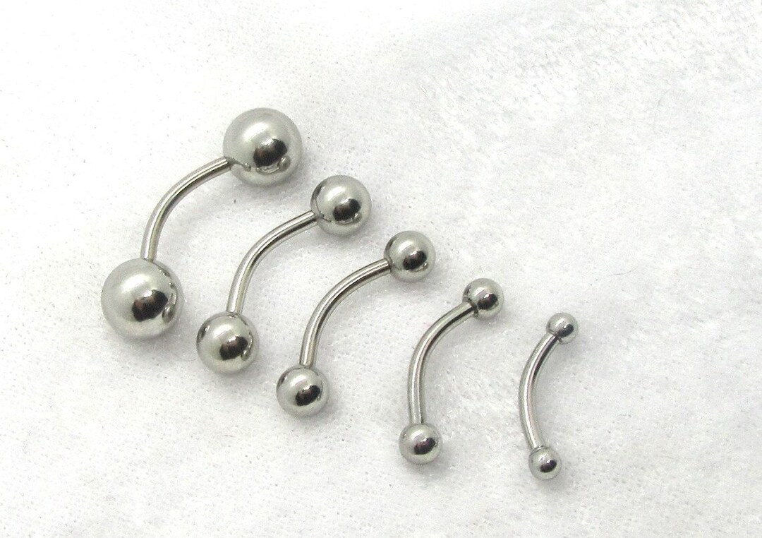 14G Curved Barbell Bar Surgical Steel Balls Plain Barbell 14 Gauge Gage