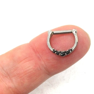 16G CZ Black Diamond Septum Nose Ring Nose Hoop 16 Gauge Nose Jewelry Rings 16G Septum Rings Bar Body Jewelry Stainless Steel Rings