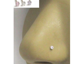 22G Pronged Nose Studs L Shape Bent Post Nose Ring Pins 22 gauge Nose Jewelry 2mm CZ Nose Studs Pink Purple Clear
