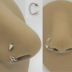 20G 18G 16G Double Spikes Nose Hoop Spiked Nose Ring Nostril Hoop Ring 20 gauge 18 gauge 16 gauge Unique Nose Hoop Snug Nose Ring