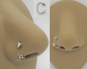 20G 18G 16G Double Spikes Nose Hoop Spiked Nose Ring Nostril Hoop Ring 20 gauge 18 gauge 16 gauge Unique Nose Hoop Snug Nose Ring