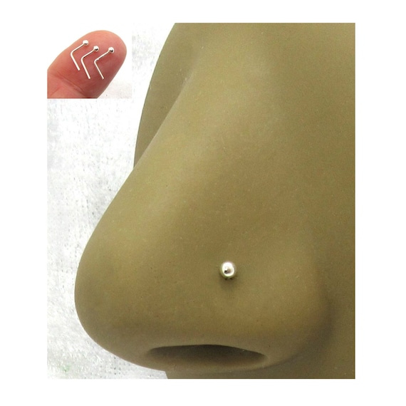 Nose Stud 2mm Pearl 925 Silver Pin Bone Straight L-Shape Bendable Studs 22g - Foto 4