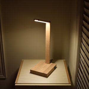 Handmade Oak Wood Table Lamp With Foldable Light