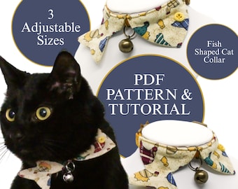 Fishy Cat Collar, Adjustable Collar PDF Sewing Pattern Tutorial, DIY