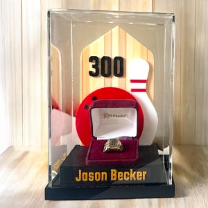 Custom Bowling Plaque Perfect Game 300 Ring Holder Reward Bowling Trophy Bowling Award USBC Ring Holder Achievement Display Box