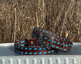 Rebranded Ranch Diamond Buckstitch Heavy Duty Western Tooled Genuine Leather Dog Collar