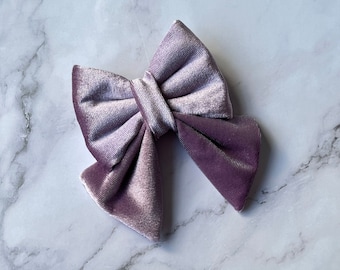 Lavender Velvet Sailor Bow For Dogs & Cats, Light Purple Pet Bow Tie With Elastic For Collar, Luxurious Neck Accessory Gift For Girl Puppy