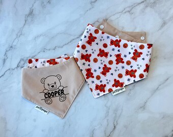 Teddy Bear Personalized Reversible Snap On Dog Cat Bandana, Valentine's Day Custom Pet Scarf, Boy Girl Puppy Kitten Neck Accessory Vday Gift