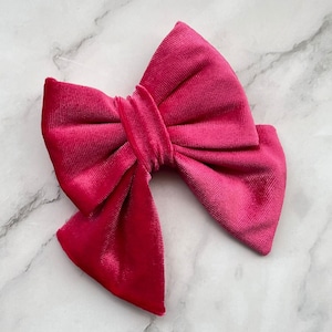 Lazo de terciopelo rosa caliente y arco marinero para niña perro y gato, mascota sobre el collar pajarita con dos elásticos, rosa cachorro corbata accesorio lindo arco