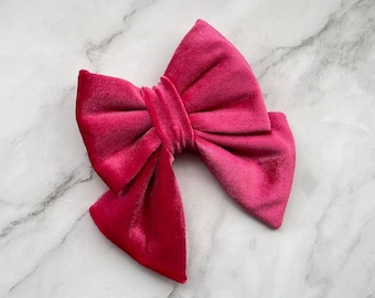 Hot Pink Velvet Bow And Sailor Bow For Girl Dog And Cat, Pet Over The Collar Bowtie With Two Elastic, Pink Puppy Neckwear Accessory Cute Bow