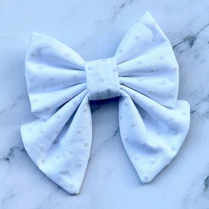 White Elegant Lace Wedding Celebration Sailor Bow Girl Boy Dog Cat, Pet Of Honor Bow Tie With Elastic For Collar, Puppy Special Occasion Bow