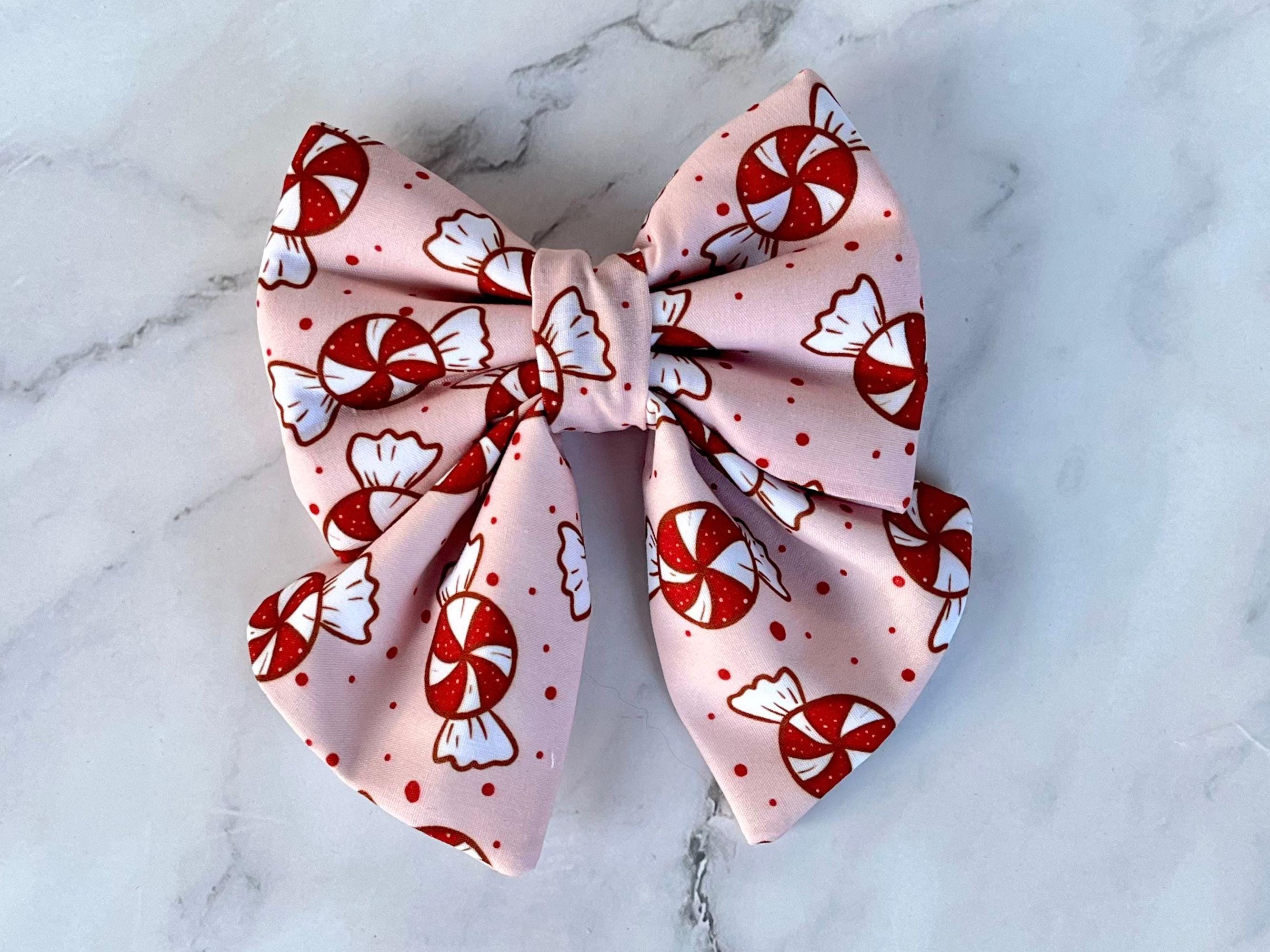 Peppermint Candy Cane Sailor Bow For Dog Cat, Christmas Red Pink Bow Tie  With Elastic For Pet Collar, Boy Girl Puppy Festive Neck Accessory