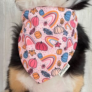 Bandana para perro de dos caras con diseño de calabaza arcoíris y otoño, bandana para perro con patrón de ajedrez multicolor, bandana reversible para mascotas sin cordones