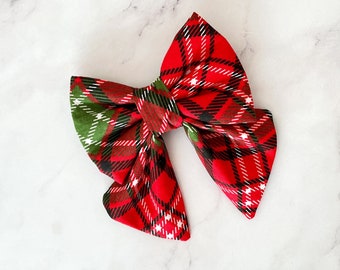 Arc de marin à carreaux tartan de Noël rouge vert pour chiens et chats, noeud papillon en flanelle pour animaux de compagnie de vacances de Noël, arc rouge festif pour chien garçon et fille pour collier