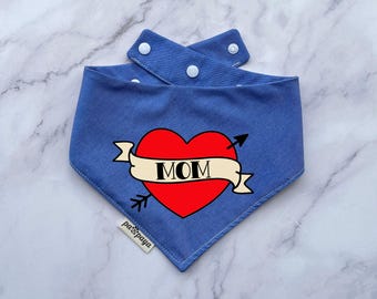 Mama Retro Herz Tattoo Snap On Hund Katze Bandana, Muttertag Liebe Mama Junge Mädchen Haustier Schal, Valentinstag Welpe Kätzchen Halstuch Accessoire