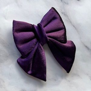 Royal Purple Velvet Sailor Bow For Dogs & Cats, Luxurious Dark Purple Pet Bow Tie With Elastic For Collar, Elegant Bowtie For Boy Girl Dog