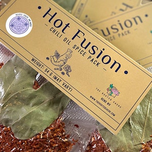 9-Count for Small Gifts and Food Baskets | Hot Fusion Premium Chili Oil Spice Packs | Garlic Chili Oil Mix with Additional Recipes Included
