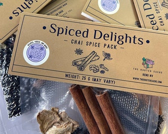 9-Count Bulk Buy | Spiced Delights Chai Spice Packs with Lychee Black Tea and Whole Spices | Spicy Chai Latte Mix with Additional Recipes