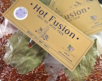 9-Count for Small Gifts and Food Baskets | Hot Fusion Premium Chili Oil Spice Packs | Garlic Chili Oil Mix with Additional Recipes Included