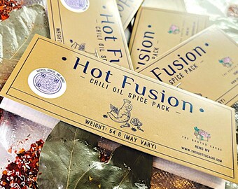 6-Pack for Small Gifts | Hot Fusion Garlic Chili Oil Premium Blend Spice Packs | Great for Gourmet and Foodie Gift Baskets +Recipes Incl.