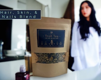 Troll Tea - Skin, Hair & Nails Blend | Tea Blend for the Integumentary System | Restorative Blend with Vitamins A and E | Use as a Bath Tea