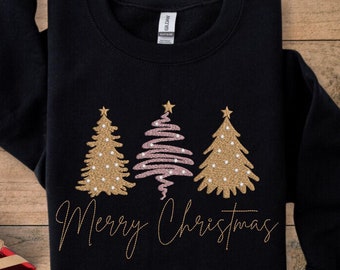 Merry Christmas Embroidered Shirt, Tis The Season Christmas Sweatshirt, Embroidered Christmas Trees, Believe Christmas, Merry And Bright Tee