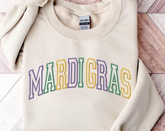 Mardi Gras Lover Embroidered Sweatshirt, Mardi Gras Sweatshirt, Woman Mardi Gras Shirt, Mardi Gras Festival Shirt, Louisiana State Shirt