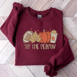 Embroidered Pumpkin Spice Latte Shirt, Tis The Season Shirt, Embroidered Fall Shirt, Touchdown Fall Sweatshirt, Embroidered Thanksgiving Tee