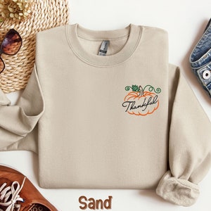 Thankful Embroidered Sweatshirt, Thanksgiving Embroidered Sweatshirt, Thankful Sweatshirt, Thanksgiving Family Shirt, Pumpkin Sweatshirt
