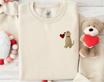 Dog Love Embroidered Sweatshirt, Valentine&#39;s Day Dog Embroidered Shirt, Valentine&#39;s Day Sweatshirt, My Dog Is My Valentine Embroidered Shirt