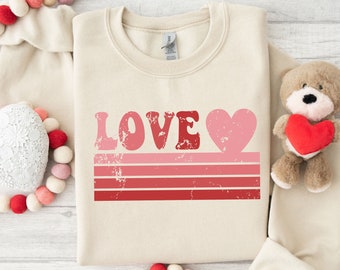 Retro Love Valentine's Day Sweatshirt, Retro Valentine's Day Sweatshirt, Valentine's Day Shirt, Happy Valentine's Day, Valentine's Day Gift