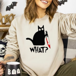 Black Cat What Sweatshirt, Funny Cat Halloween Shirt, Halloween Sweatshirt, Spooky Season Shirt, Halloween Cats Shirt, Halloween Gift