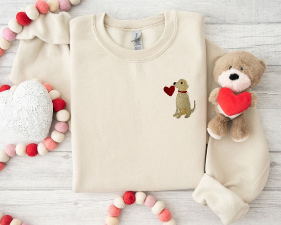 Dog Love Embroidered Sweatshirt, Valentine's Day Dog Embroidered Shirt, Valentine's Day Sweatshirt, My Dog Is My Valentine Embroidered Shirt