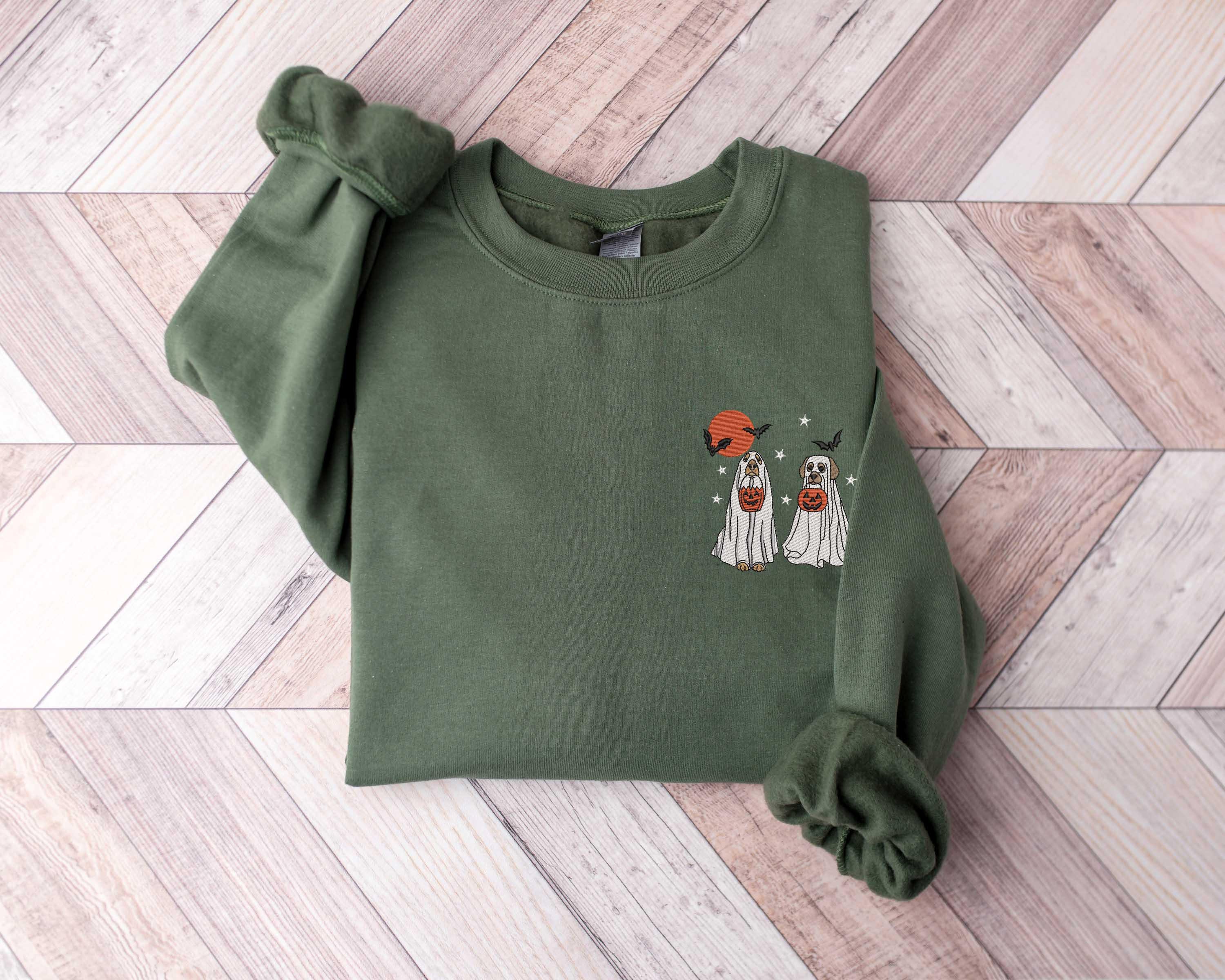 Ghost Dogs Embroidered Sweatshirt, Little Ghost Dogs Shirt, Halloween Sweatshirt, Halloween Embroidered Sweatshirt, Ghost Dogs Sweatshirt