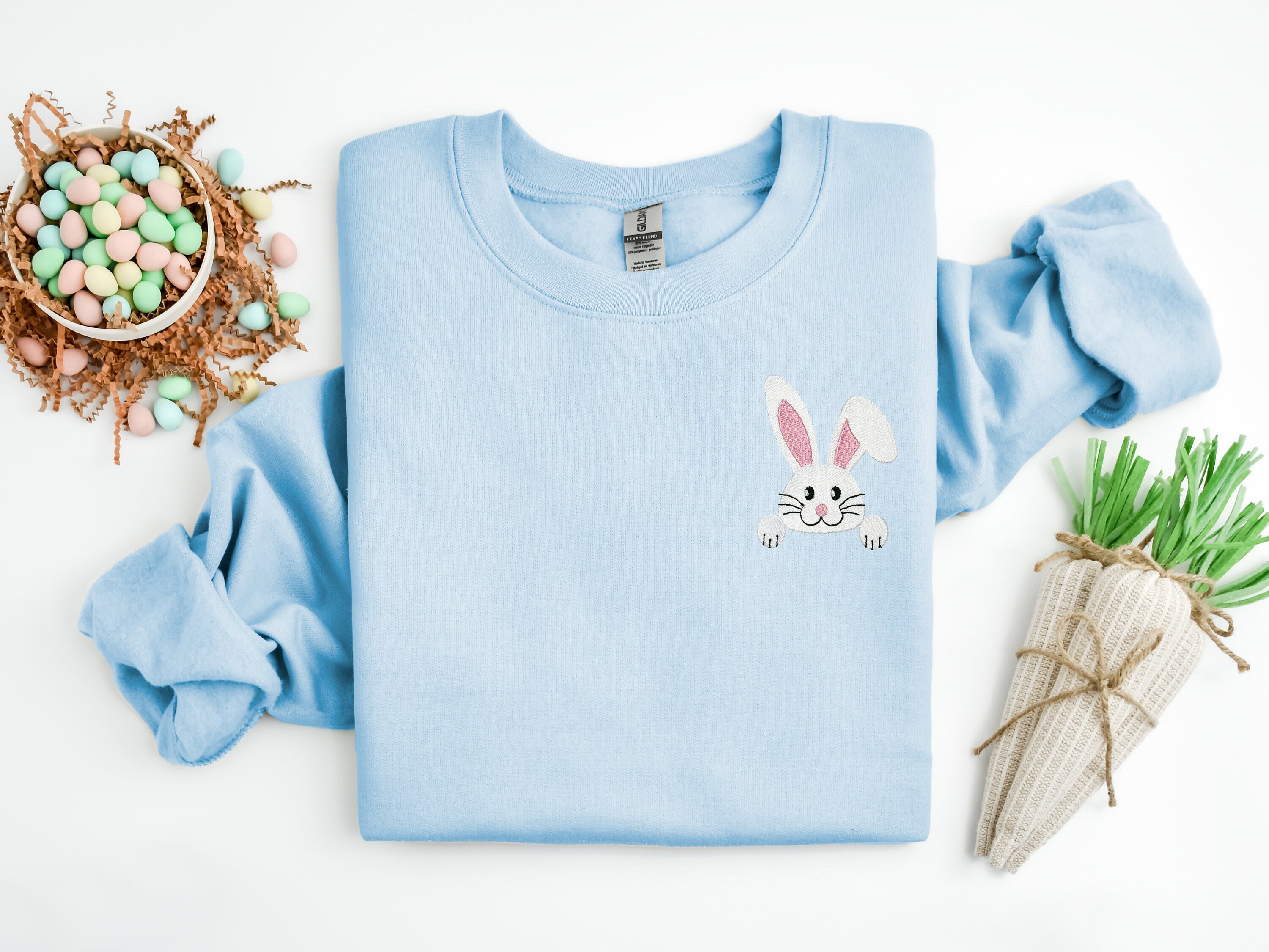 Embroidered Happy Easter Sweatshirt, Embroidered Happy Easter Shirt, Embroidered Bunny Lover Shirt, Bunny Carrot Hoodie, Easter Carrot Shirt