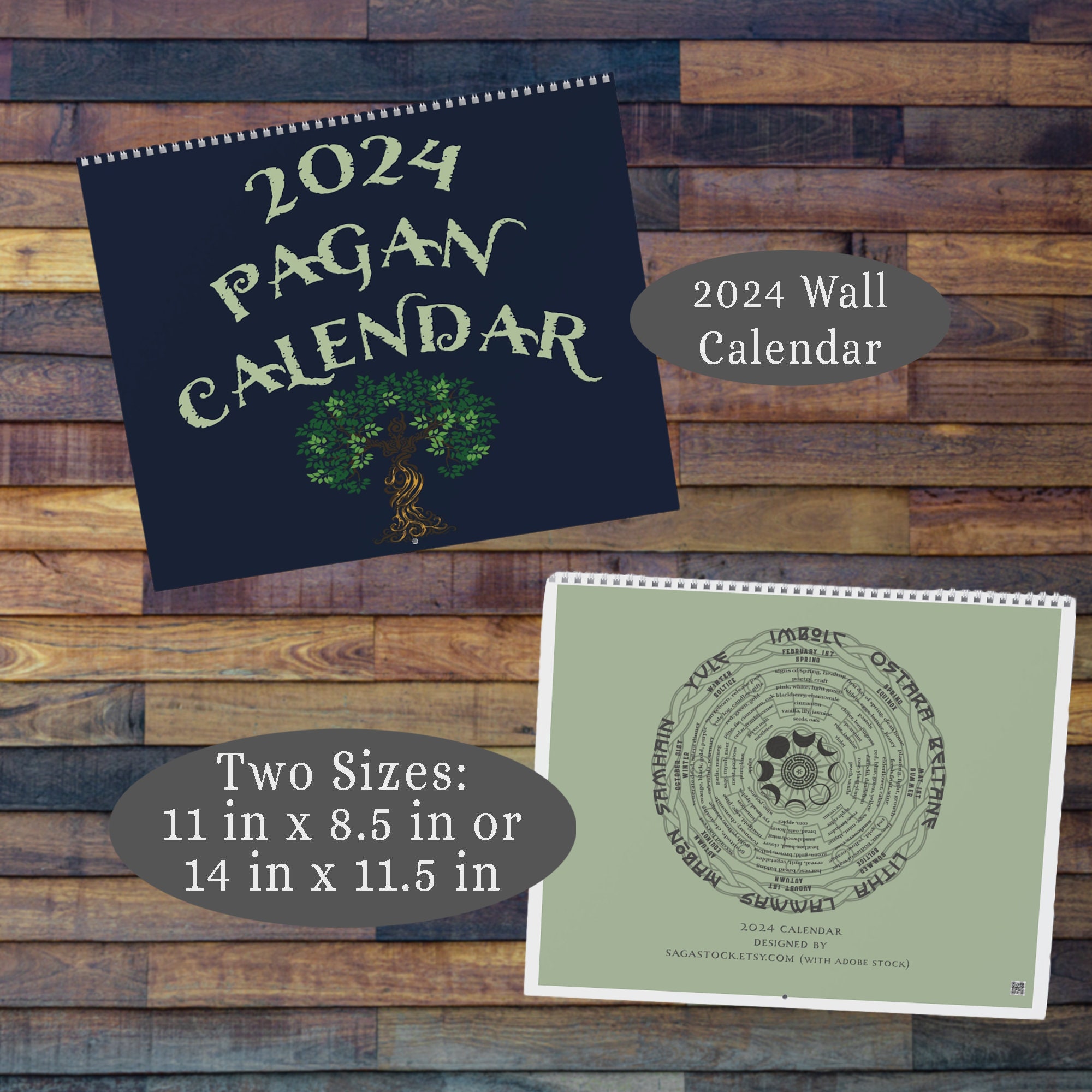 2024 Calendar, Pagan Wall Calendar, Wheel of Year, Wicca Wall Agenda