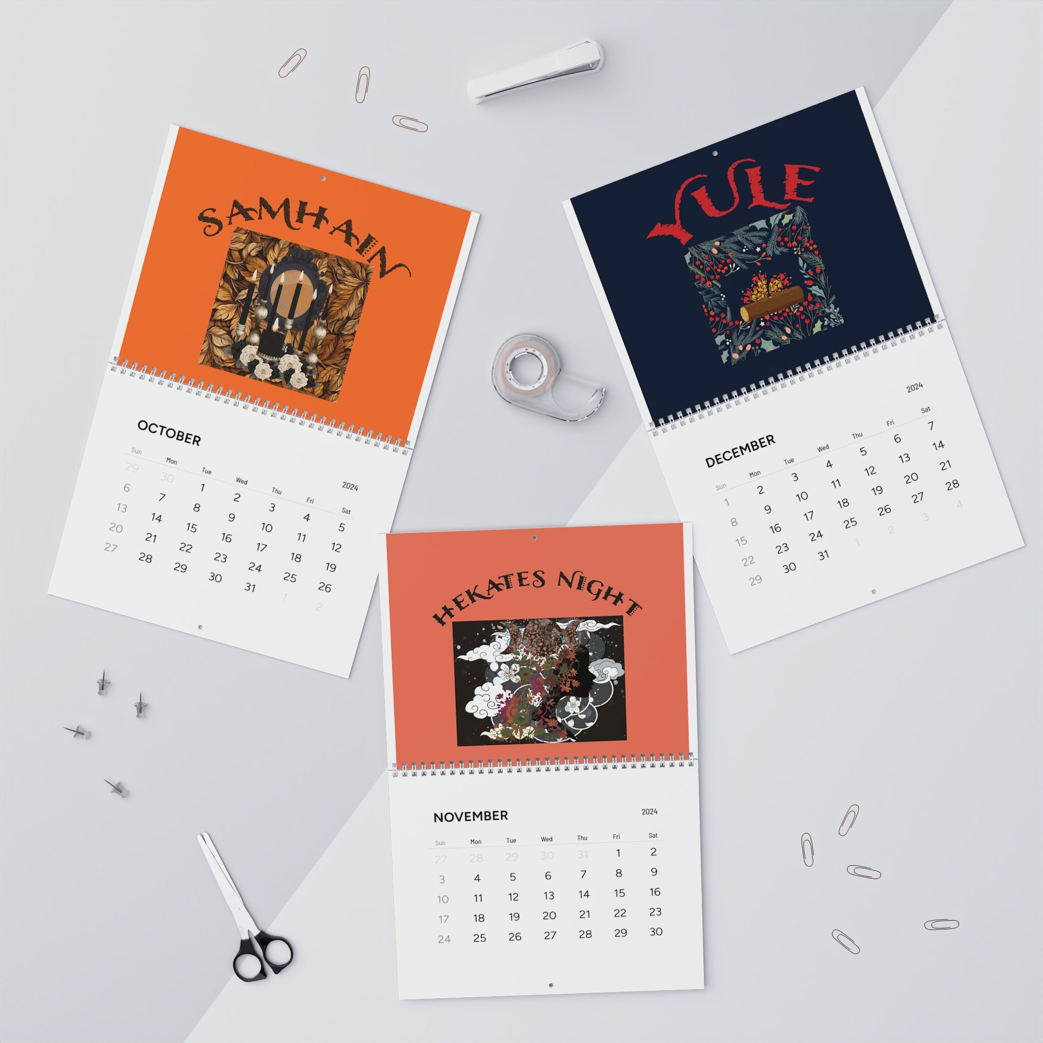 2024 Calendar, Pagan Wall Calendar, Wheel of Year, Wicca Wall Agenda