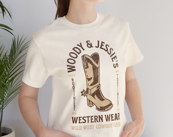 Toy Story Shirt - Woody and Jessies Western Wear Unisex Light Weight Jersey Short Sleeve Tee - Woodys Round Up - Rootinest Tootinest Cowboy