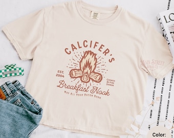 Howl&#39;s Moving Castle Comfort Colors Women&#39;s Boxy Tee - Calcifer&#39;s Breakfast Nook - May All Your Bacon Burn - Fire Demon Cropped TShirt