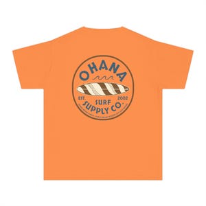 Lilo and Stitch Youth Shirt, Ohana Surf Supply Co Front & Back Print Comfort Colors Mid Weight Unisex Tee, Kids Tshirt, Park Hopper Matching Melon
