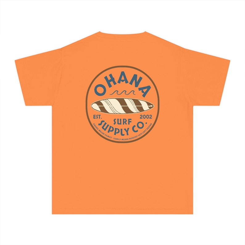 Lilo and Stitch Youth Shirt, Ohana Surf Supply Co Front & Back Print Comfort Colors Mid Weight Unisex Tee, Kids Tshirt, Park Hopper Matching Melon
