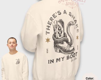 Toy Story Mens Sweatshirt, There's A Snake In My Boot Front & Back Print Comfort Colors Unisex Lightweight Crewneck Pullover, Dad Shirt