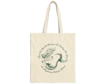 Vintage Mermaid Cotton Canvas Tote Bag - Little Mermaid Book Tote - Mysterious Fathoms Below Bookish Gift - Reading Tote Bag - Gift For Her
