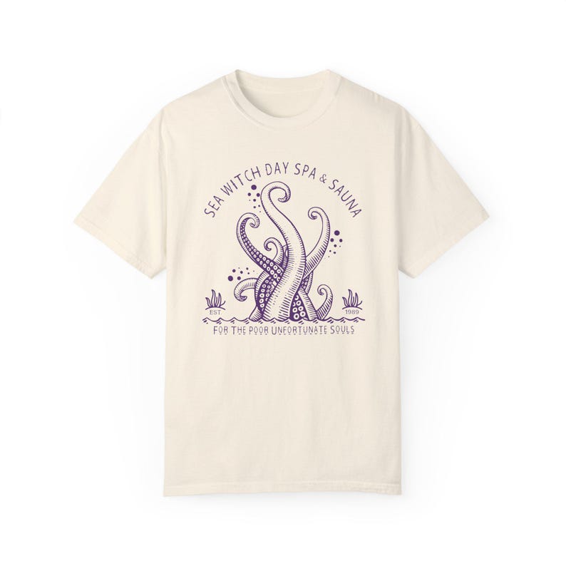 The Little Mermaid Ursula Adult Shirt, Sea Witch Day Spa & Sauna Comfort Colors Heavy Weight Cotton Unisex Tshirt, Villain Park Hopper Tee Ivory