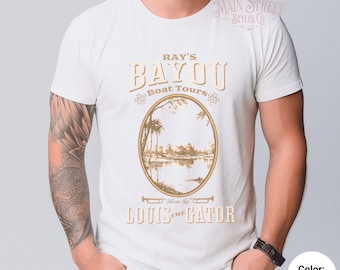 Princess and the Frog Adult Shirt, Ray's Bayou Boat Tours Unisex Light Weight Jersey Short Sleeve Tee, Park Hopper Shirt, Louis the Gator